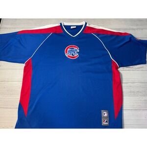 Chicago Cubs MAJESTIC V-Neck SEWN LOGO RES/Blue Pullover Jersey SZ XL - Cool